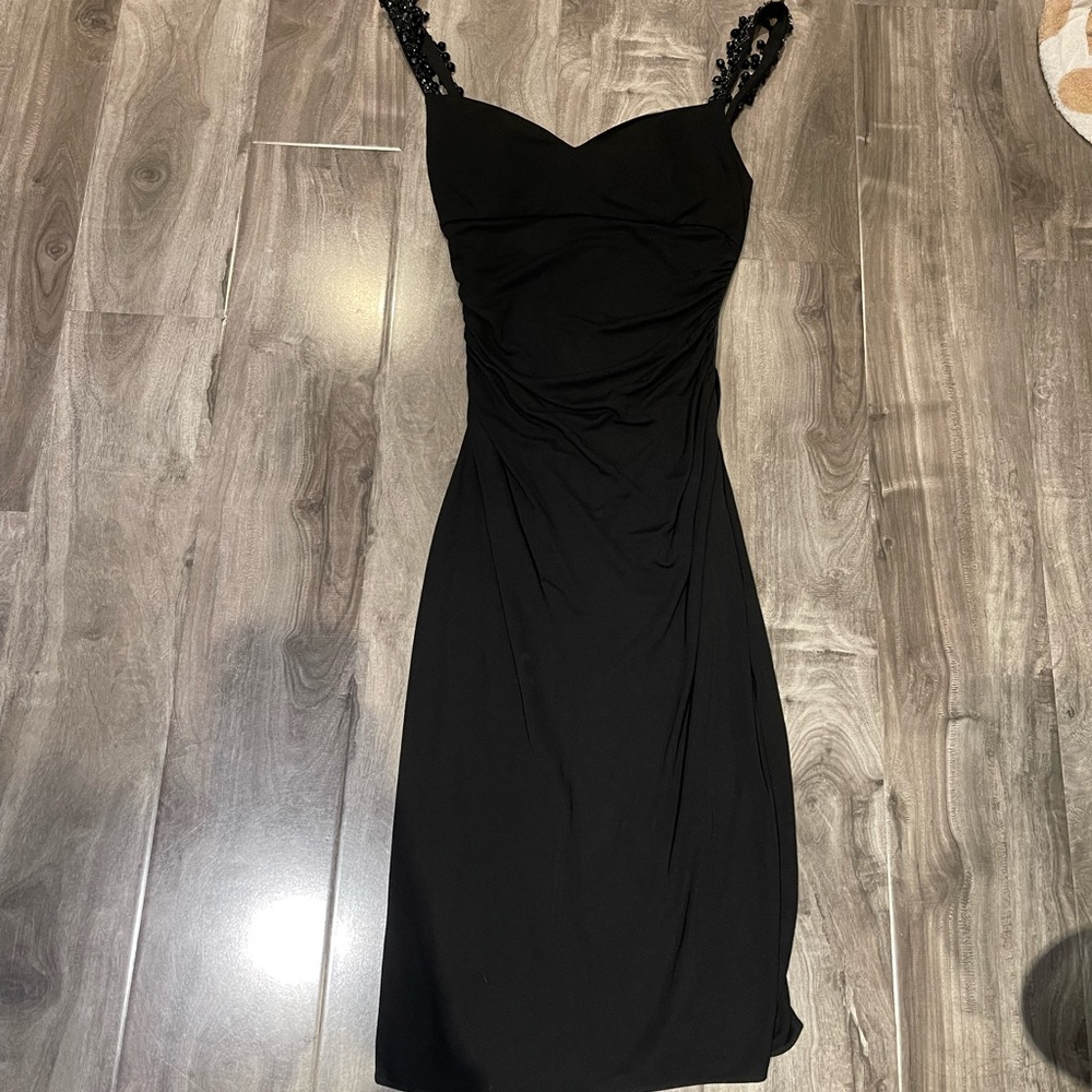 Badgley Mischka Black Dress with beaded shoulder straps